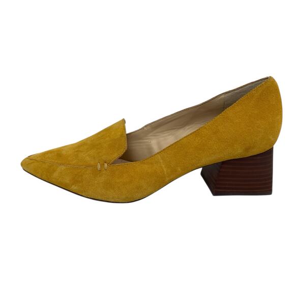 Sole Society Mustard Suede Leather Pointed Toe Block Heel Slip On Pumps Shoes 10 - Picture 1 of 6
